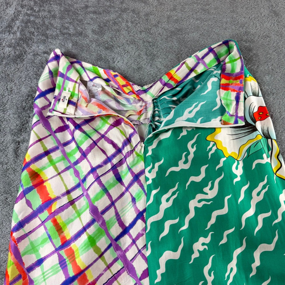 Me369 Luna Artisan Tie Front Skirt Green Floral Plaid Midi Size XS Viscose - Picture 10 of 11